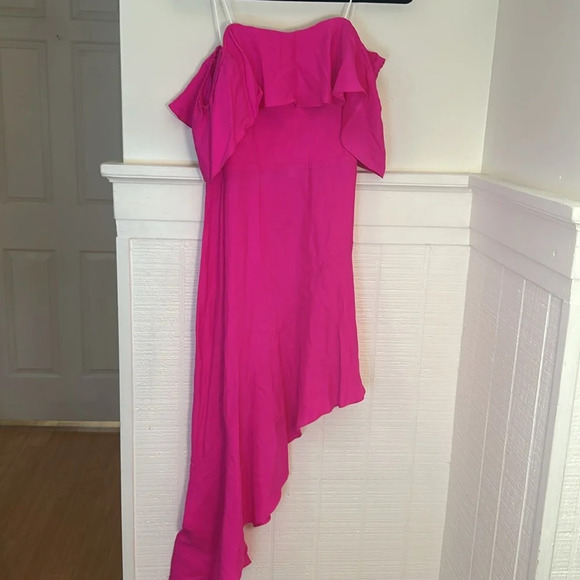 Amanda Uprichard REVOLVE Camellia Silk Asymmetric Dress Hot Pink size Large - Picture 8 of 8